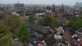 Aerial view of Arnhem neighborhood flying towards church