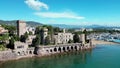 Drone footage of La Napoule Castle (Chateau de la Napoule) in Mandelieu-La Napoule, France