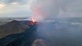 Drone footage of Litli-Hrutur Volcano Eruption. Iceland, Fagradalsfjall. Royalty Free Stock Photo