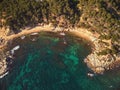 Drone footage over the Costa Brava coastal near the small town Palamos of Spain