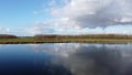 Drone footage, a right turn over the tidal river Het Spui in Holland with calm and clear weather.