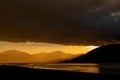 Drone footage of a stormy sunset over Loch Linnhe, from North Ballachulish, Fort William, Scotland Royalty Free Stock Photo