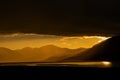 Drone footage of a stormy sunset over Loch Linnhe, from North Ballachulish, Fort William, Scotland Royalty Free Stock Photo