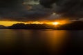 Drone footage of a stormy sunset over Loch Linnhe, from North Ballachulish, Fort William, Scotland Royalty Free Stock Photo