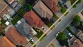 Drone footage: typical American residential area, showing suburban homes in USA. View highlights American homes Royalty Free Stock Photo