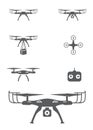 Drone Gadget Icons showing Flying, Camera, Delivery and Remote - Vector Illustrations