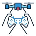 Drone and Game Controller in Hands vector Quadcopter concept colored icon