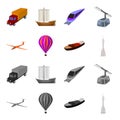 A drone, a glider, a balloon, a transportation barge, a space rocket transport modes. Transport set collection icons in