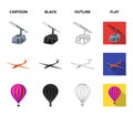 A drone, a glider, a balloon, a transportation barge, a space rocket transport modes. Transport set collection icons in