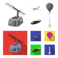 A drone, a glider, a balloon, a transportation barge, a space rocket transport modes. Transport set collection icons in