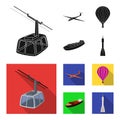 A drone, a glider, a balloon, a transportation barge, a space rocket transport modes. Transport set collection icons in