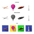 A drone, a glider, a balloon, a transportation barge, a space rocket transport modes. Transport set collection icons in