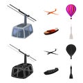 A drone, a glider, a balloon, a transportation barge, a space rocket transport modes. Transport set collection icons in