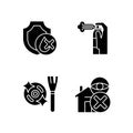 Drone guideline black glyph manual label icons set on white space