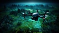 Drone Hovering over a Binary Code Landscape - A Three-Dimensional Render for Tech Concepts Royalty Free Stock Photo
