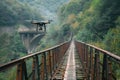 Drone Conducts Inspection Over Rustic Railroad Bridge at Dusk