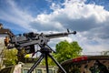 Drone hunters the war in Ukraine. Machine gun for shooting down kamikaze drones. Mobile group against air defense