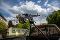 Drone hunters the war in Ukraine. Machine gun for shooting down kamikaze drones. Mobile group against air defense