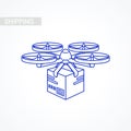 Drone icon. delivery service. Remote air drone with parcel. Modern Shipping package by flying quadcopter. Outline style Royalty Free Stock Photo