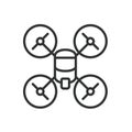 Drone, icon in line design. Drone, aircraft, flying, technology, camera, remote, quadcopter on white background vector