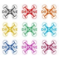 Drone icon, Silhouette quadrocopter a top view icon, color icons set