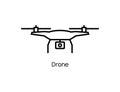 Drone icon vector line quadcopter logo illustration. Drone camera delivery aerial icon