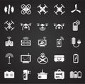 Drone icons set on black background for graphic and web design, Modern simple vector sign. Internet concept. Trendy symbol for