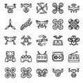 Drone icons set, outline style