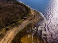 drone image. aerial view of rural area with rocky beach of Baltic sea Royalty Free Stock Photo