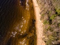 drone image. aerial view of rural area with rocky beach of Baltic sea Royalty Free Stock Photo