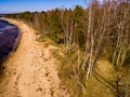 drone image. aerial view of rural area with rocky beach of Baltic sea Royalty Free Stock Photo