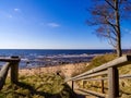 drone image. aerial view of rural area with rocky beach of Baltic sea Royalty Free Stock Photo