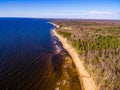 drone image. aerial view of rural area with rocky beach of Baltic sea Royalty Free Stock Photo