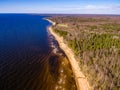 drone image. aerial view of rural area with rocky beach of Baltic sea Royalty Free Stock Photo