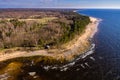 drone image. aerial view of rural area with rocky beach of Baltic sea Royalty Free Stock Photo