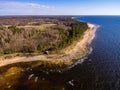 drone image. aerial view of rural area with rocky beach of Baltic sea Royalty Free Stock Photo