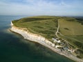 Drone image of Cuckmere Haven with coastguard cottages