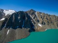 Drone Image from Mountain Lake with Snow and Blue Skyfrom Mountain Lake with Snow and Blue Sky Royalty Free Stock Photo