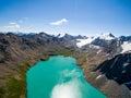 Drone Image from Mountain Lake with Snow and Blue Skyfrom Mountain Lake with Snow and Blue Sky Royalty Free Stock Photo