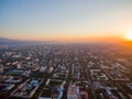 Drone Image Over City at Sunset Royalty Free Stock Photo