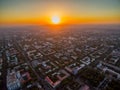 Drone Image Over City at Sunset Royalty Free Stock Photo