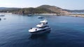 aereal view of private yachts and small boats anchored in a small bay in the Mediterranean sea Royalty Free Stock Photo