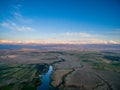 Drone Image at Sunset Over Lake With Clouds and Sun Royalty Free Stock Photo