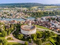 Drone image of Swiss old town Schaffhausen, with the medieval castle Munot. Royalty Free Stock Photo