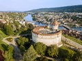 Drone image of Swiss old town Schaffhausen, with the medieval castle Munot Royalty Free Stock Photo