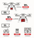 Drone infographic. media, shipping, surveillance, control.