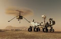 Drone ingenuity and Perseverance rover on Mars Royalty Free Stock Photo