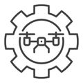 Drone inside Cog Wheel vector Quadcopter Configuration outline icon