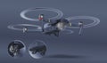 Drone isolated on white background. Photography and video created. Air copter concept with camera. Shooting supported drone. Reali