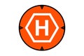 Drone landing pad icon in orange color. Helipad symbol isolated on a white background. Takeoff and landing position marker.
